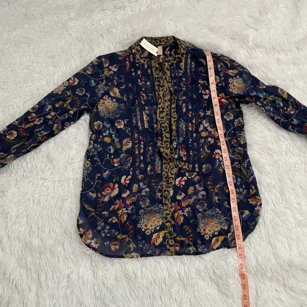 Women Anthropologie Pilcro Ladder Lace Floral Tunic Blouse in Navy Blue Small - Picture 13 of 14